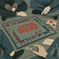 Handmade Star Wars Monopoly game board with cards and pieces on bunk bed