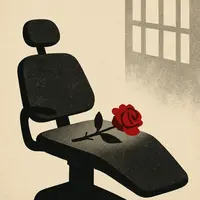 Red rose lying on dental hygienist's chair